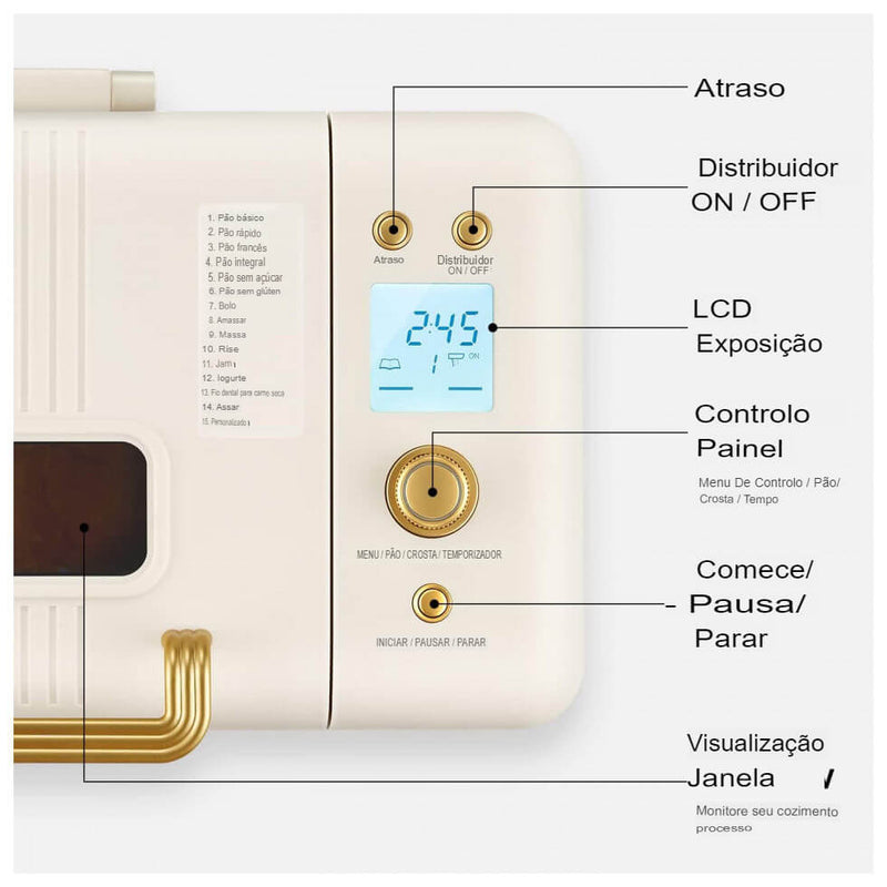 Máquina de Fazer Pão Automática 20 Em 1 Com Modo Sem Gluten