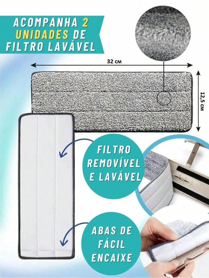 Mop Flat Balde 6 litros Com Cabo Extensível Inox Grande + 2 Refis de Bônus