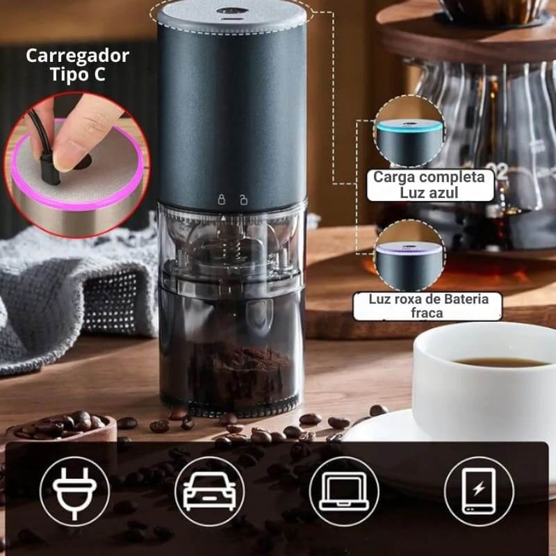 Moedor Portátil e Elétrico de Grãos de Café 110ml