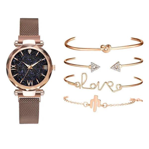 Relógio Feminino De Quartzo Luxury + 4 Pulseiras De Brinde