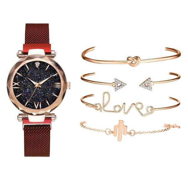 Relógio Feminino De Quartzo Luxury + 4 Pulseiras De Brinde