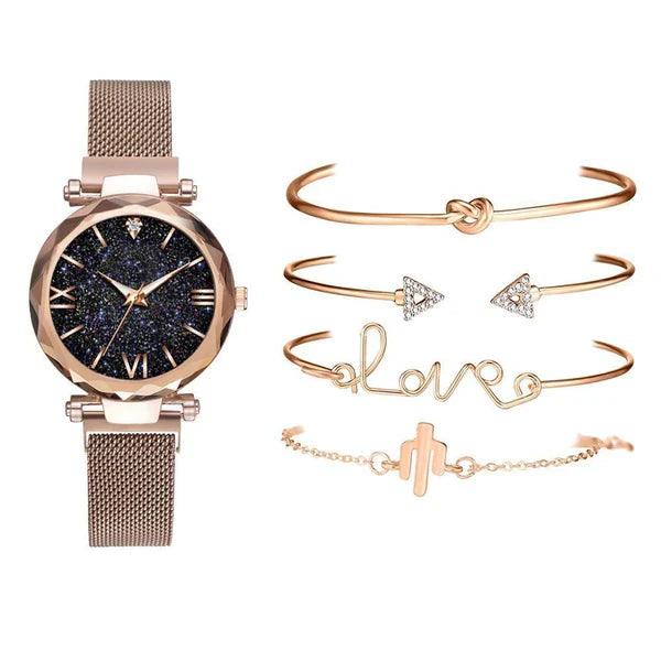 Relógio Feminino De Quartzo Luxury + 4 Pulseiras De Brinde