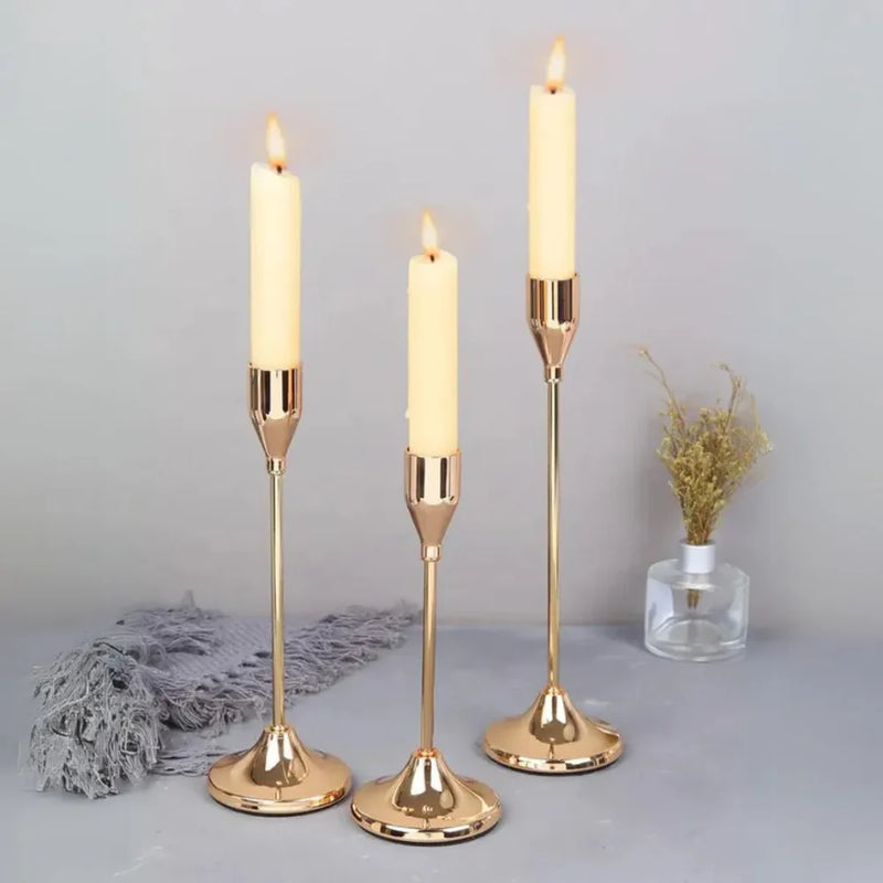 Castiçais de Vela Luxury Dourado 3 Peças - Tazzi