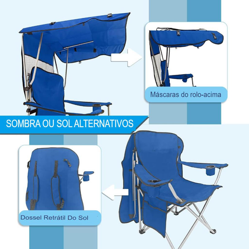 Cadeira Guarda-sol Dobrável Praia Pesca Camping Porta Copo